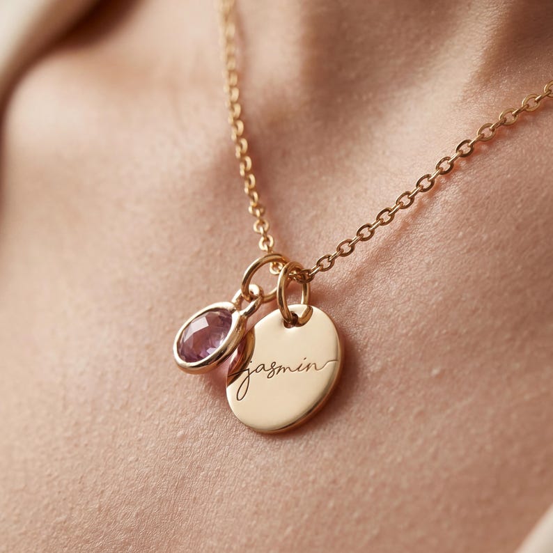 Birthstone Necklace for Women Birthday Gift for Her Personalized Jewelry for New Mom Grandma Kids Name Necklace image 5