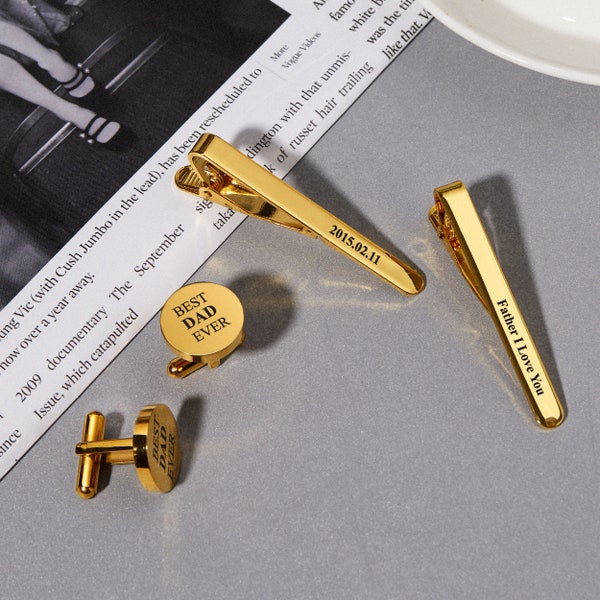 Cufflinks and Tie Clip Custom Set Personalized Gift Men Cuff Link for Groom Fathers of the Bride Engrave Unique Fathers Day Gifts