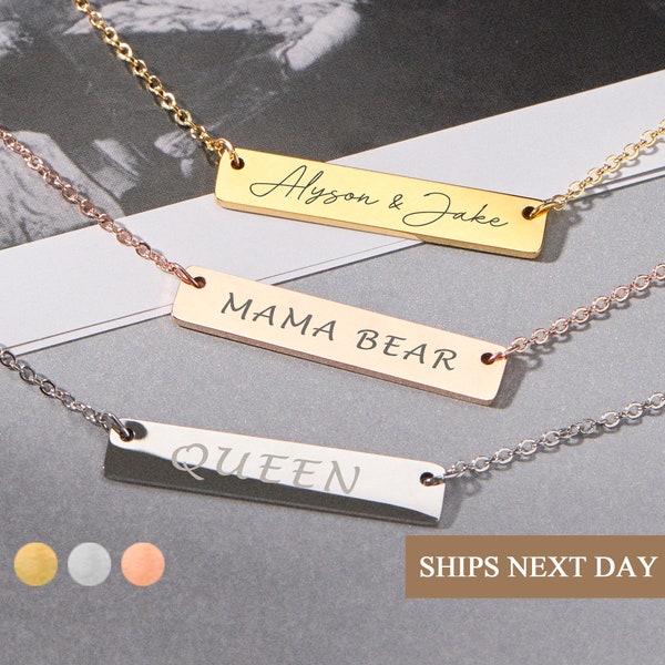 Custom Engraved Necklaces for Women Personalized Name Bar Birthday Gift Friendship Matching Necklaces Mother's Day Gift for Her Grandma