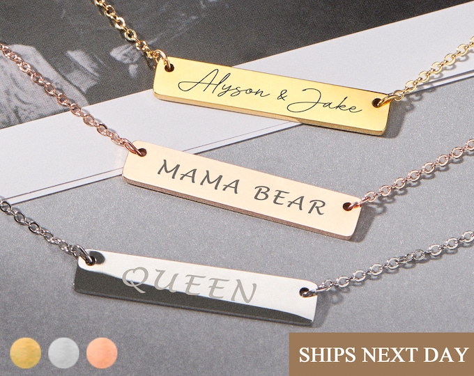 Custom Engraved Necklaces for Women Personalized Name Bar Birthday Gift Friendship Matching Necklaces Mother's Day Gift for Her Grandma