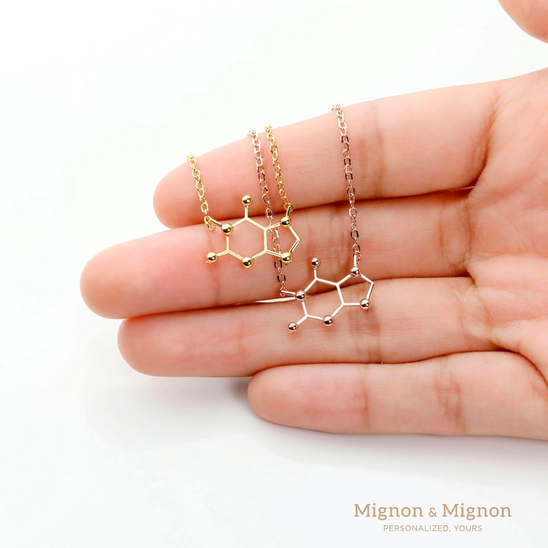 Caffeine Molecule Pendant Initial Necklace Personalized Coffee Lover Necklace Gift Chemistry Necklace Custom Hand Stamped Mother's Day Gift image 8