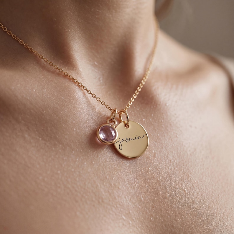 Birthstone Necklace for Women Birthday Gift for Her Personalized Jewelry for New Mom Grandma Kids Name Necklace image 2