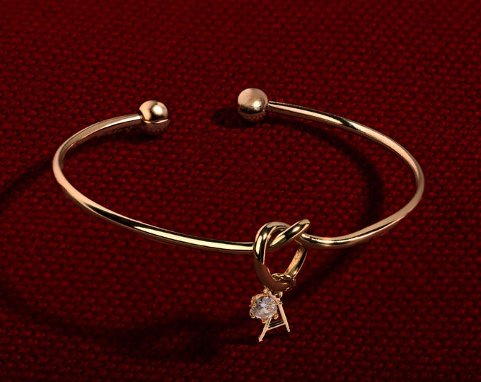 Personalized Knot Initial Diamond Cuff Bracelet for Women Handmade Christmas Gift Elegant Custom Jewelry Gift for Her