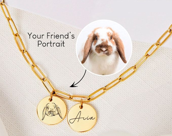 Custom Pet Portrait Paperclip Necklace Personalized Mother's Day Gift for Cat Mom Costume Bunny Dog Portrait Cat Memorial Pet Loss Gift