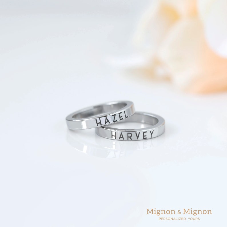 Custom Engraved Stackable Rings Unique Holiday Gift Personalized Name Matching Rings Engagement Ring Gifts for Mom Promise Ring for Him image 7