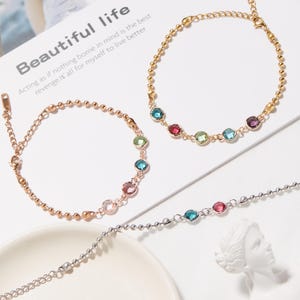 Family Birthstone Bracelet for Women BFF Gifts Aquamarine Ruby Mother Child Birthday Gift Women Best Friend Personalized