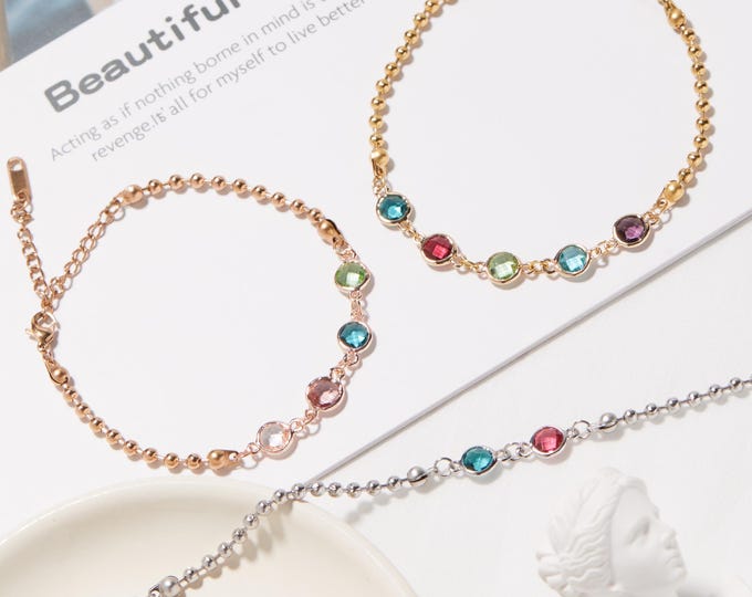 Family Birthstone Bracelet for Women BFF Gifts Aquamarine Ruby Mother Child Birthday Gift Women Best Friend Personalized