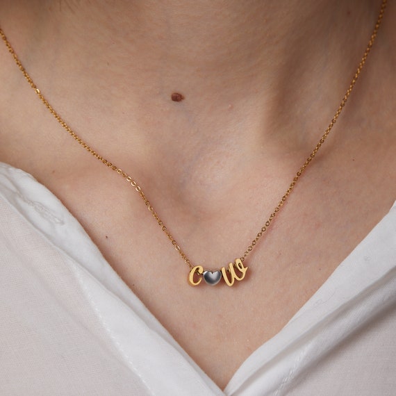 Kids Heart Initial Necklace Silver 