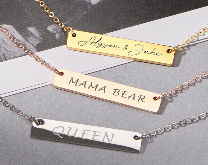 Custom Engraved Necklaces for Women Personalized Name Bar Birthday Gift Friendship Matching Necklaces Gift for Her Grandma