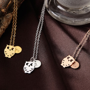 Collar de búho para mujeres y niños, collar con inicial para hermanas, collar sencillo con dije de búho, joyería personalizada, collar diario de Halloween