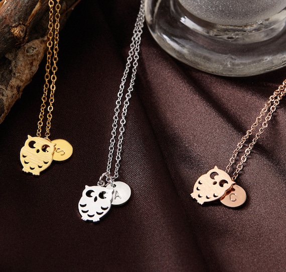 Owl Necklace for Women Kids Necklace With Initial Sisters Simple