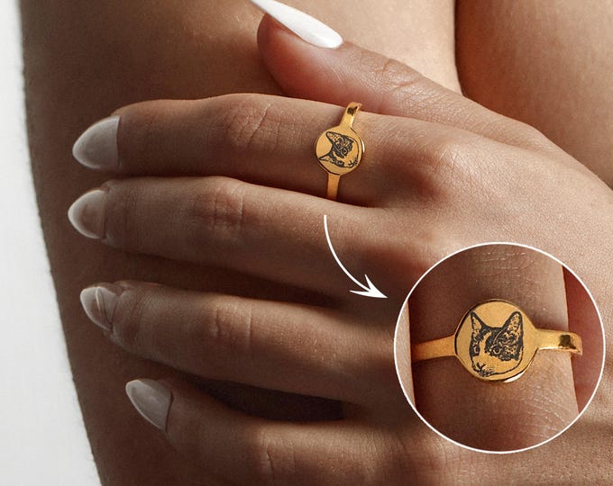 Custom Pet Portrait Personalized Ring Minimalist Ring Pet Personalized Jewelry Gift for Her Dog Lover Pet Lover Gift Dog Mom Gift