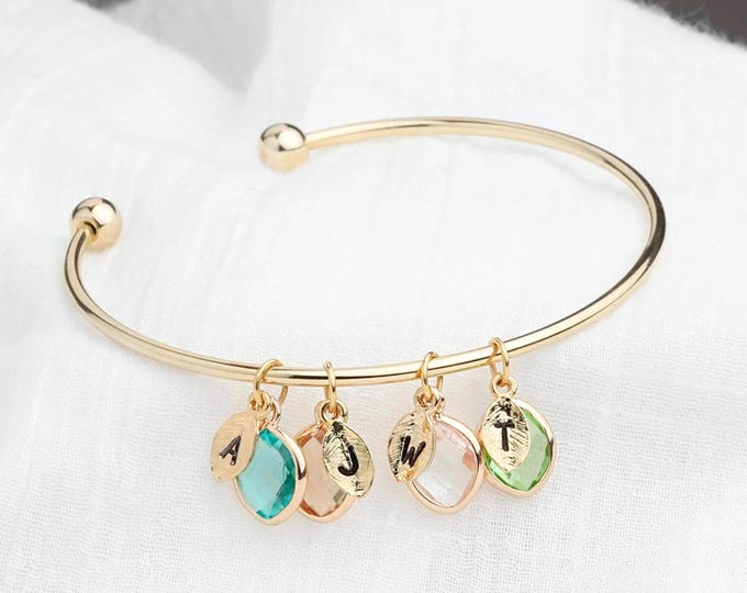 Birthstone Bracelet For Her Mom Personalized Birthstone Jewelry Grandma Gift Family Birthstone Initial Birthday Day Gift for Mom