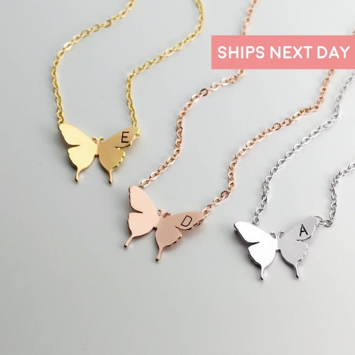 Rose Gold Butterfly Necklace for Women 
