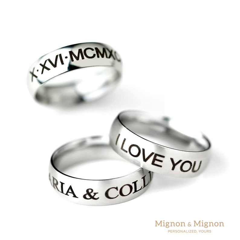 Personalized Engraved Ring Fathers Day Gift from Son Daughter Gift for Boyfriend Custom Matching Rings Dad Birthday Papa Gifts Unique image 7