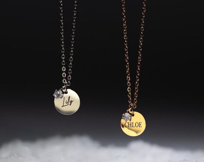 Personalized Name Diamond Charm Necklace for Women Gold Coin CZ Necklace Custom Jewelry for Women Holiday Gifts for Her
