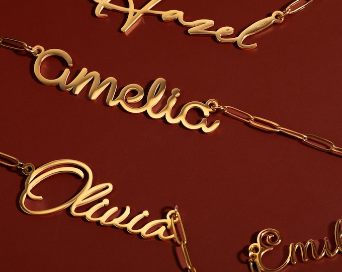 Personalized Cursive Name Necklace with Paperclip Chain, Custom Gold Name Jewelry, Trendy Minimalist Necklace, Valentines Day Gift for Women