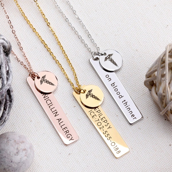 Personalized Medical Alert Necklace Diabetes Personalized Medical ID Necklaces for Women Autism Medical Jewelry Gift Name Necklace