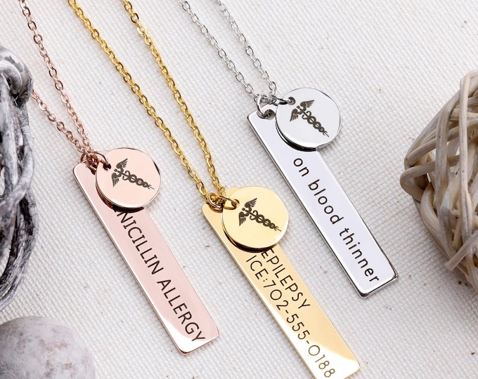 Personalized Medical Alert Necklace Diabetes Personalized Medical ID Necklaces for Women Autism Medical Jewelry Gift Name Necklace