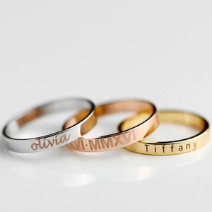 Engraved Rings for Women Handmade Jewelry Rings Personalized Stackable Rings Custom Mother's Day Gift for Him Birthday Initial Rings