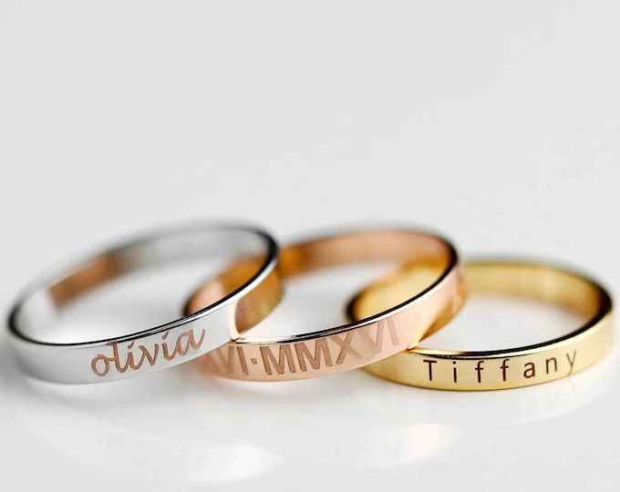 Engraved Rings for Women Handmade Jewelry Rings Personalized Stackable Rings Custom Mother's Day Gift for Him Birthday Initial Rings