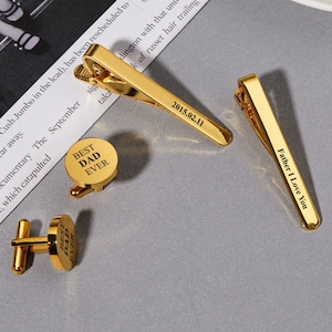 Mens Cuff links and Tie Clip Custom Set Personalized Fathers Day Gift for Men Engrave Cuff Link for Groom Fathers of the Bride