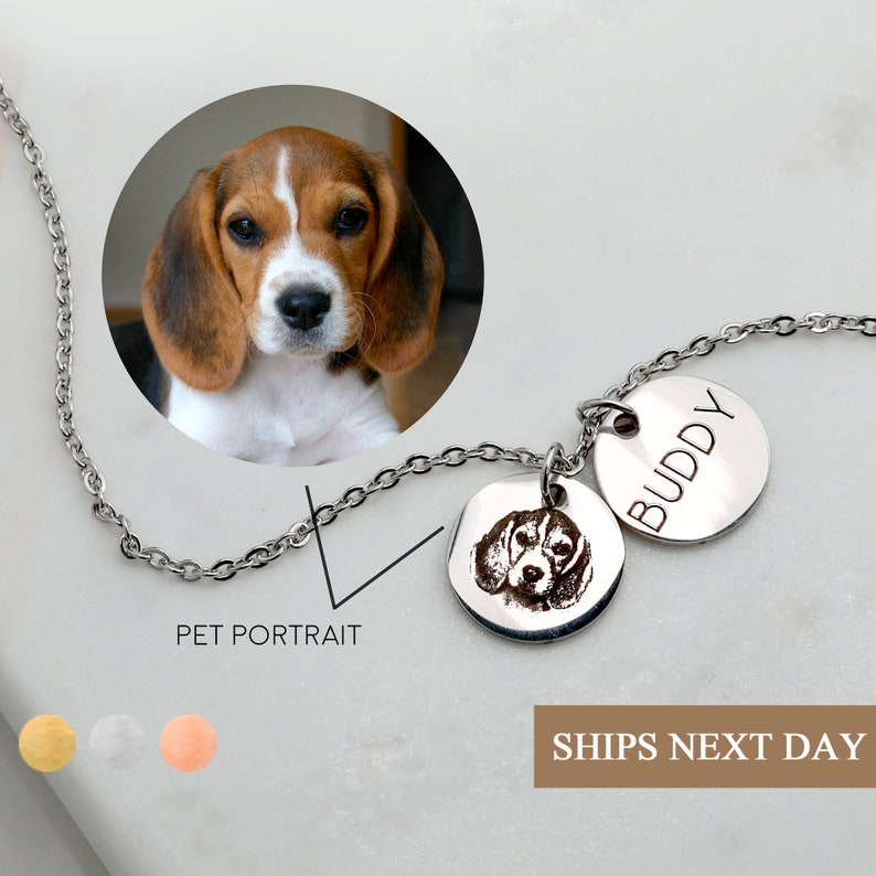 Custom Pet Portrait Necklace • Personalized Dog Cat Mom Jewelry for Women • Memorial Gifts for Dad Pet Lovers • Engraved Charm -CN-AP 