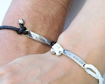 Personalized Matching Couple Leather Bracelet with Names, Unique Father's Day Gift for Couples, Handmade Leather Jewelry for him