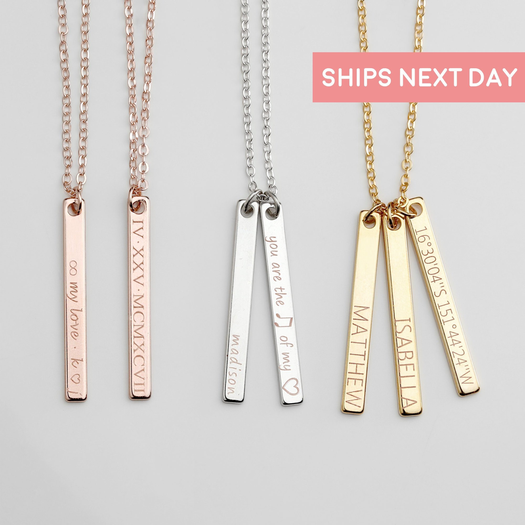 Skinny Bar Name Necklace Personalized 
