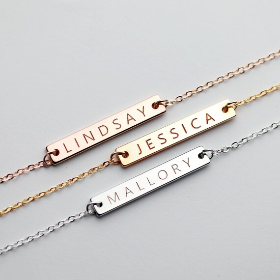 Personalized Engraved Bar Necklace Dainty Initial Gold Bar Etsy