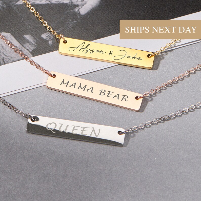Personalized Necklace for Women Engraved Name Bar Necklace image 1