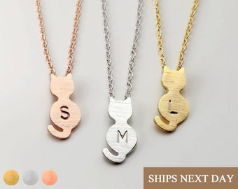 Cat Initial Necklace for Women Personalized Jewelry Dainty Necklace Gifts for Kids Name Necklace Custom Cat Lover Gifts Unique Jewelry -2SCN