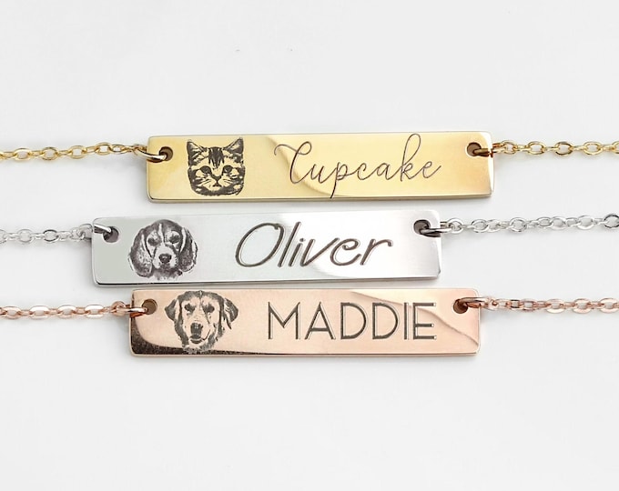 Custom Pet Portrait Name Necklace Personalized Necklace Pet Memento Gift for Dog Mom Cat Lover Gifts Pet Loss Gift for Her Memorial