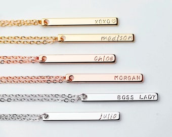 Simple Skinny Bar Name Necklace Personalized Kids Names Gift for Mom Matching Necklaces Custom Engraved Minimalist Mother's Day Gift