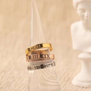 Personalized Ring For Women Engraved Ring Custom Ring Anniversary Gift for Couple Stackable Coordinate Rings Jewelry Name Ring