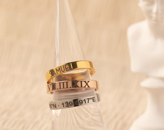 Personalized Ring For Women Engraved Ring Custom Ring Anniversary Gift for Couple Stackable Coordinate Rings Jewelry Name Ring