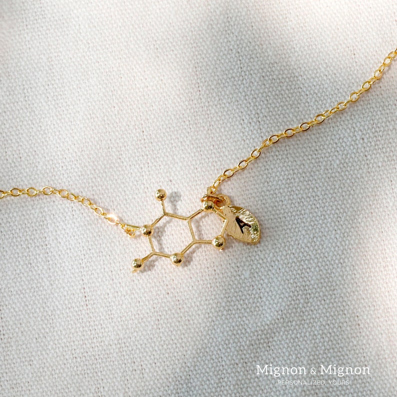 Caffeine Molecule Pendant Initial Necklace Personalized Coffee Lover Necklace Gift Chemistry Necklace Custom Hand Stamped Mother's Day Gift image 5