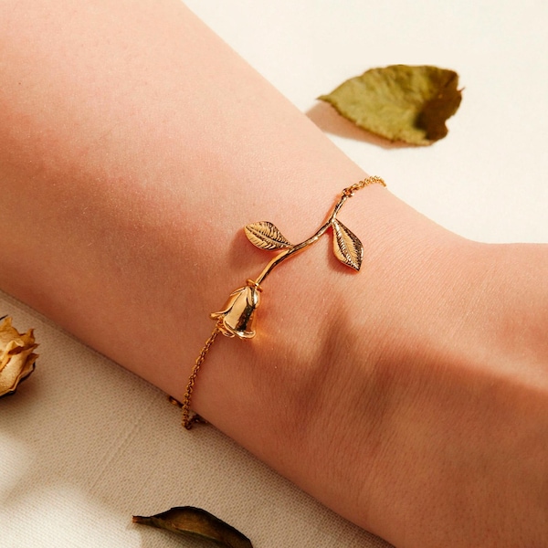 Beauty and the Beast Bracelet Birthday Gift Rose Charm Bracelets Costume Jewelry Mom Gifts for Women Personalized Initial Bracelet