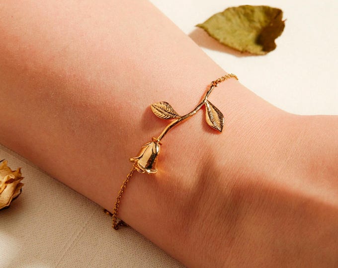 Beauty and the Beast Bracelet Birthday Gift Rose Charm Bracelets Costume Jewelry Mom Gifts for Women Personalized Initial Bracelet