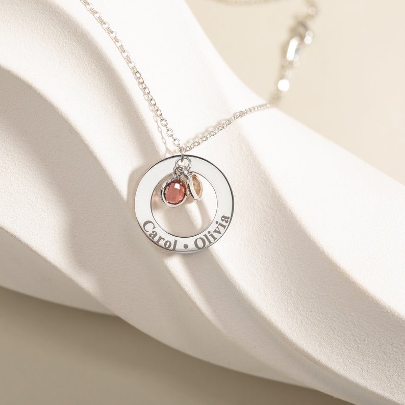 Collier avec pierres de naissance pour maman, cadeau de fête des mères pour elle, collier grand-mère avec pierres de naissance multiples, pendentif prénom cercle, cadeau d'anniversaire pour maman image 5