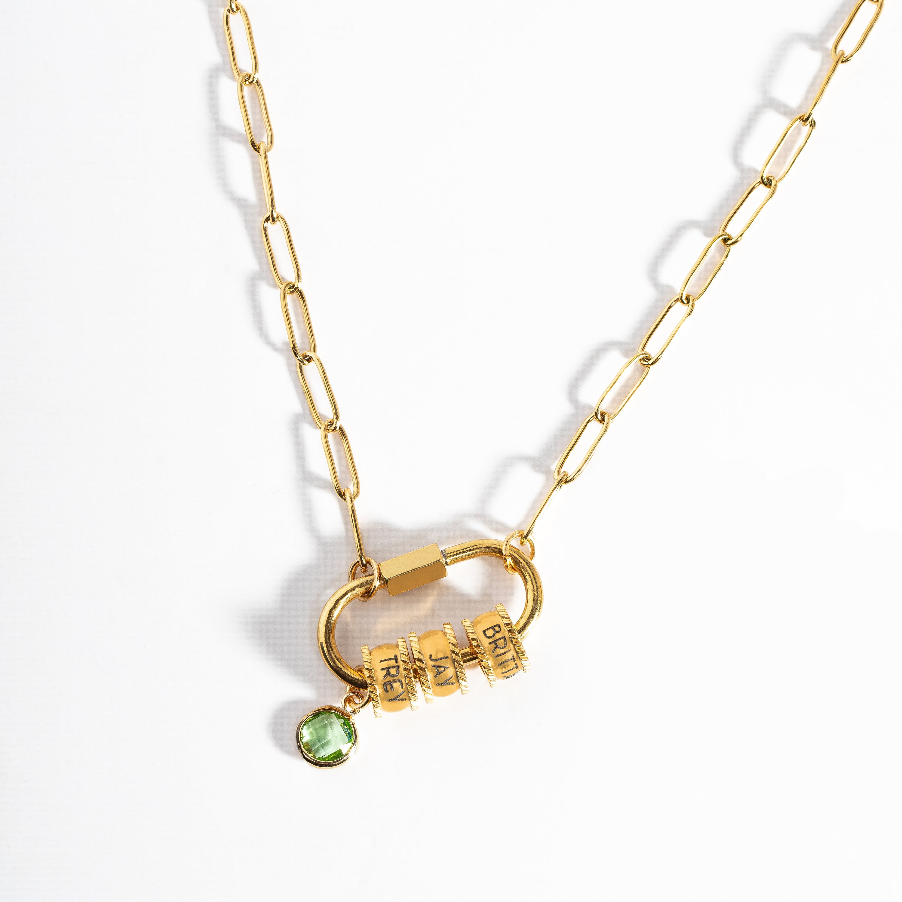 Carabiner Name Charm Necklace for Mom, Lock Necklace with Birthstone, Personalized Multiple Name Necklace for Mom