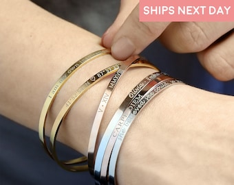 Engraved Bracelets for Women Personalized Gift Summer Jewelry for Her Friendship Bracelet Custom Cuff Bangle Bracelet Bridesmaid Gifts -DFBR