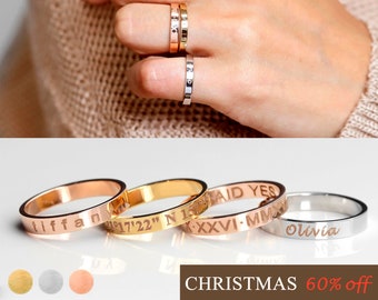 Custom Engraved Ring for Women Christmas Gift Personalized Coordinate Handmade Name Ring Handmade Jewelry Custom Ring for Her-R4