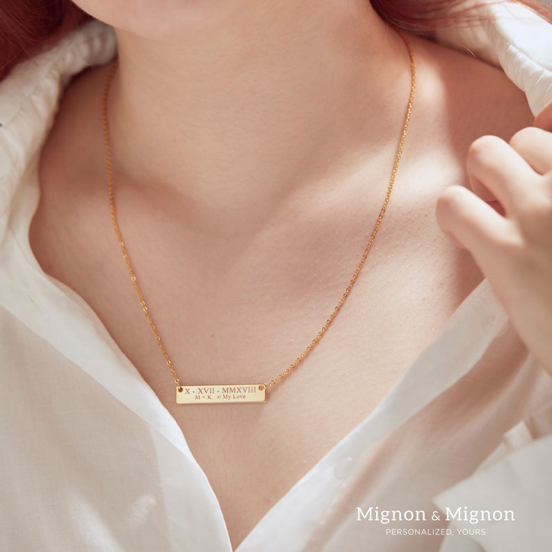 Custom Necklace Personalized Jewelry Engraved Bar Necklace for Women Gold Birthday Name Necklaces Mother's Day Gift for Mom Jewelry image 6