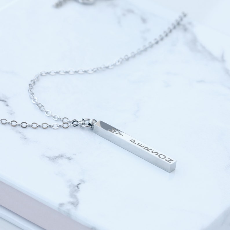 Vertical Bar Necklace with Name Necklace Rose Gold Necklace Etsy