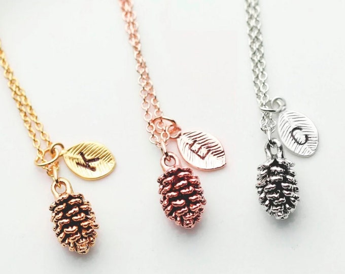 Custom Pinecone Initial Necklace Personalized Gifts for Mother's Day Gift Necklace Dainty Pine Jewelry Baby Girl Gift Unique Jewelry