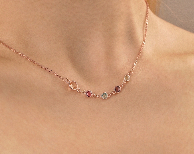 Multiple Dainty Birthstone Personalized Necklace Emerald Ruby Jewelry Necklace Family Mom and Kids Personalized Birthstone Gift