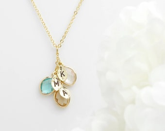 Personalized Birthstone Necklace for Mom, Custom Initial Jewelry, Birthstone Jewelry for Mom, Family Keepsake Gift for Grandma
