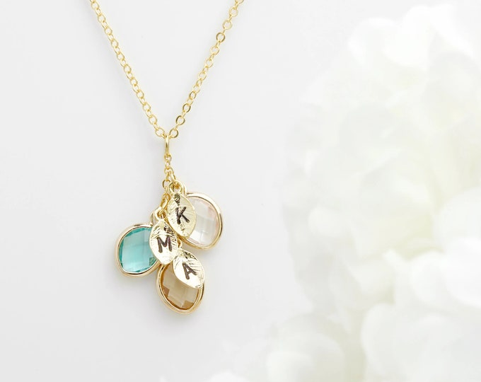 Personalized Birthstone Necklace for Mom, Custom Initial Jewelry, Birthstone Jewelry for Mom, Family Keepsake Gift for Grandma