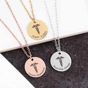 Custom Medical ID Coin Necklaces for Women Medical Jewelry Personalized Gift Medical Alert Necklace Diabetes Autism Name Necklace